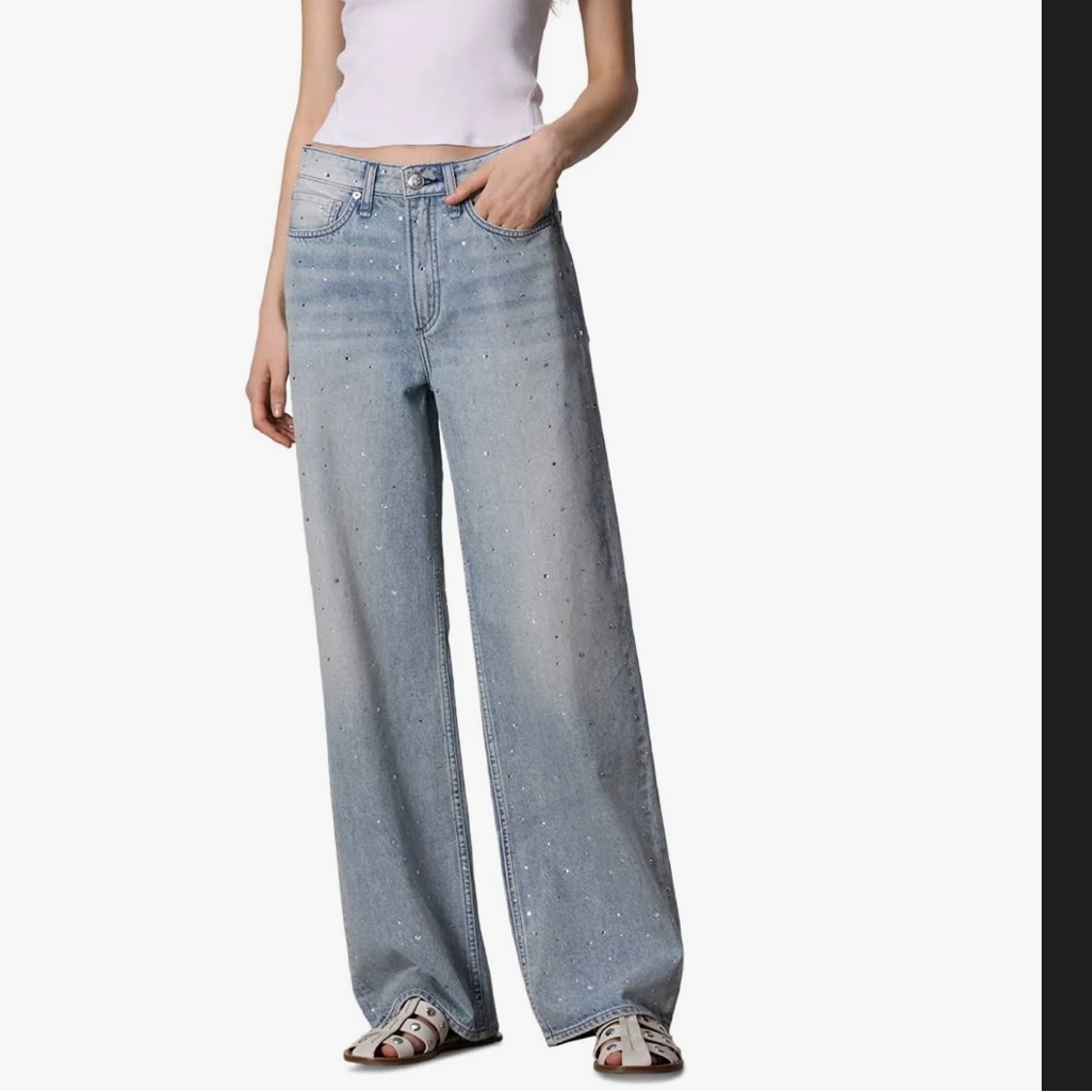 Rag & Bone Logan Mid-Rise Wide Leg Studded Denim